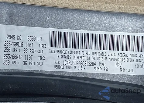 2016 Jeep Grand Cherokee Limited z USA, uszkodzony, nr VIN 1C4RJFBG0GC313284